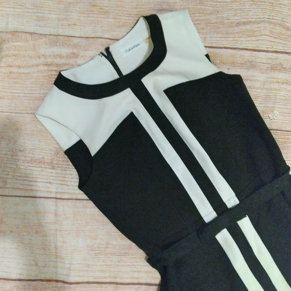 Calvin Klein black & ivory belted dress size 2 - Picture 3 of 6